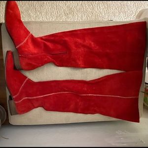 Knee high red suede boots from Portugal